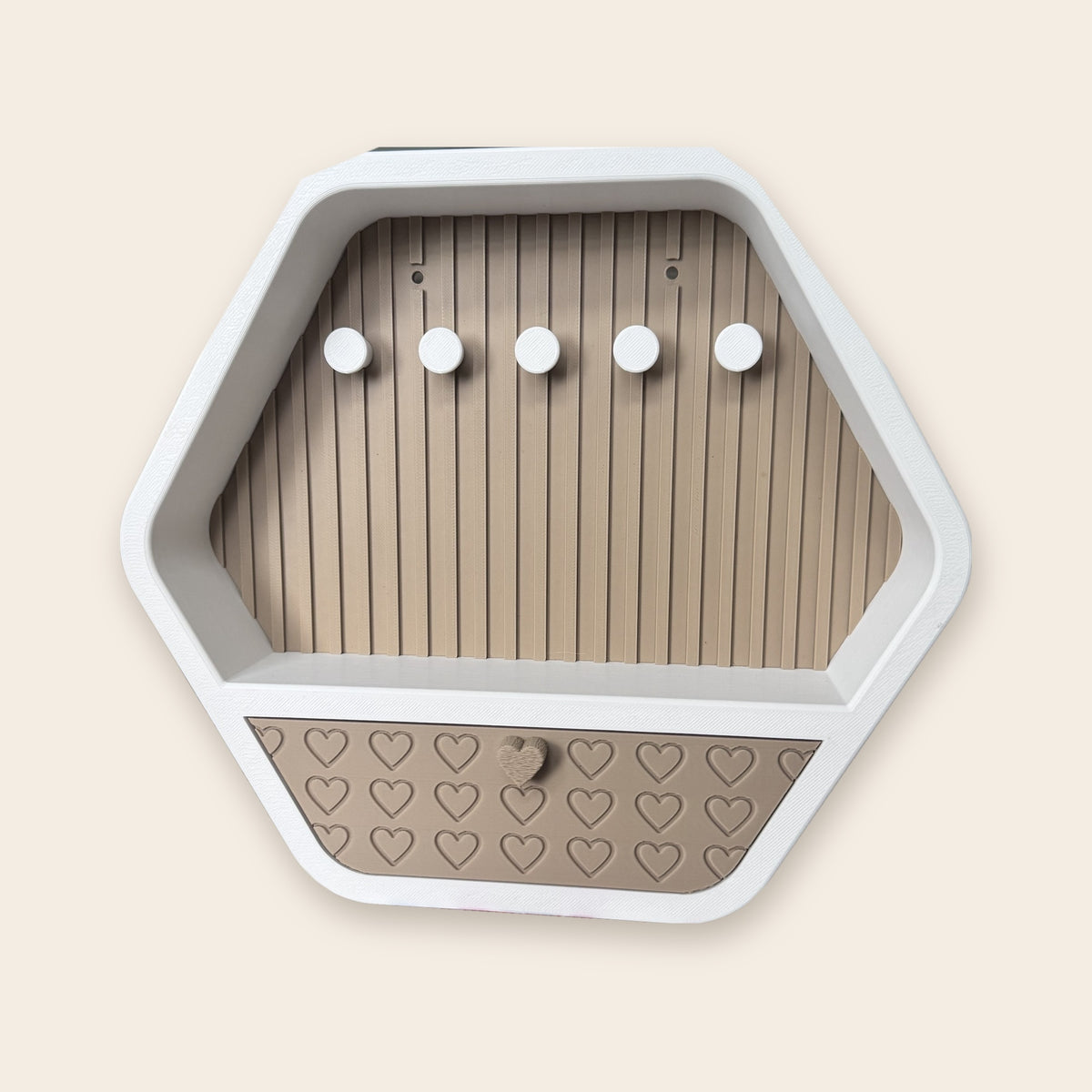 Key Holder Hexagonal – Portallaves de Pared con Cajón de Corazones
