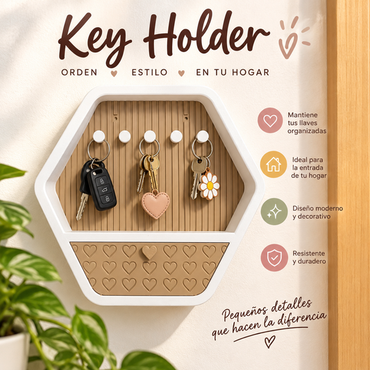 Key Holder Hexagonal – Portallaves de Pared con Cajón de Corazones