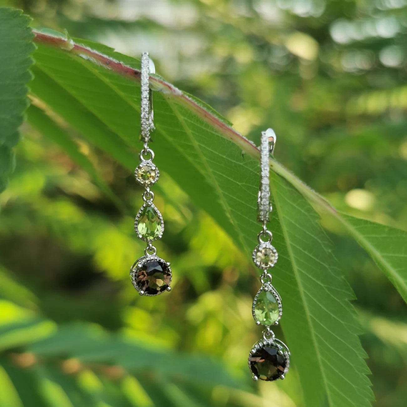 Pendientes de gota de plata esterlina 925 con piedras de Citrino natural Peridoto Cuarzo ahumado