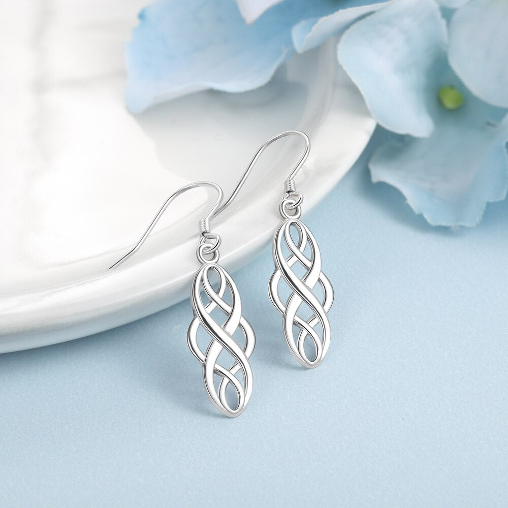 Women's Plait Shape 21mm Dangle Drop Earrings in 925 Sterling Silver