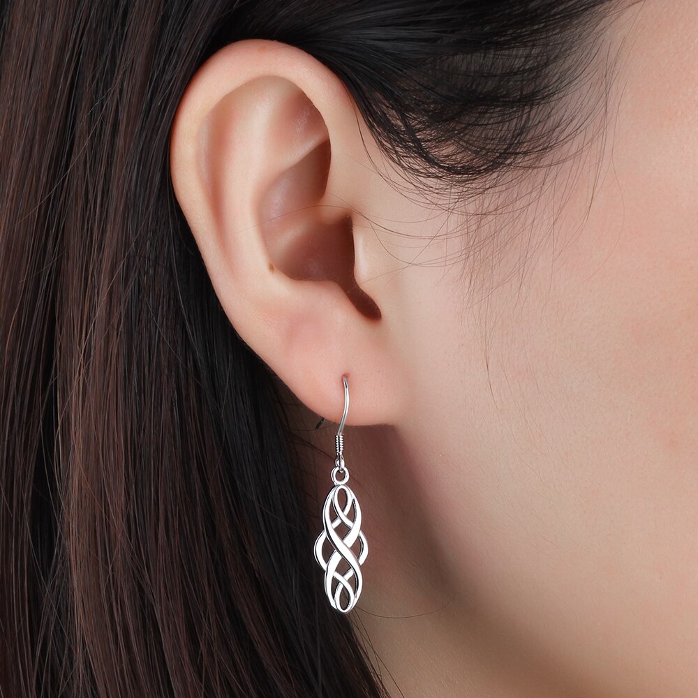 Women's Plait Shape 21mm Dangle Drop Earrings in 925 Sterling Silver