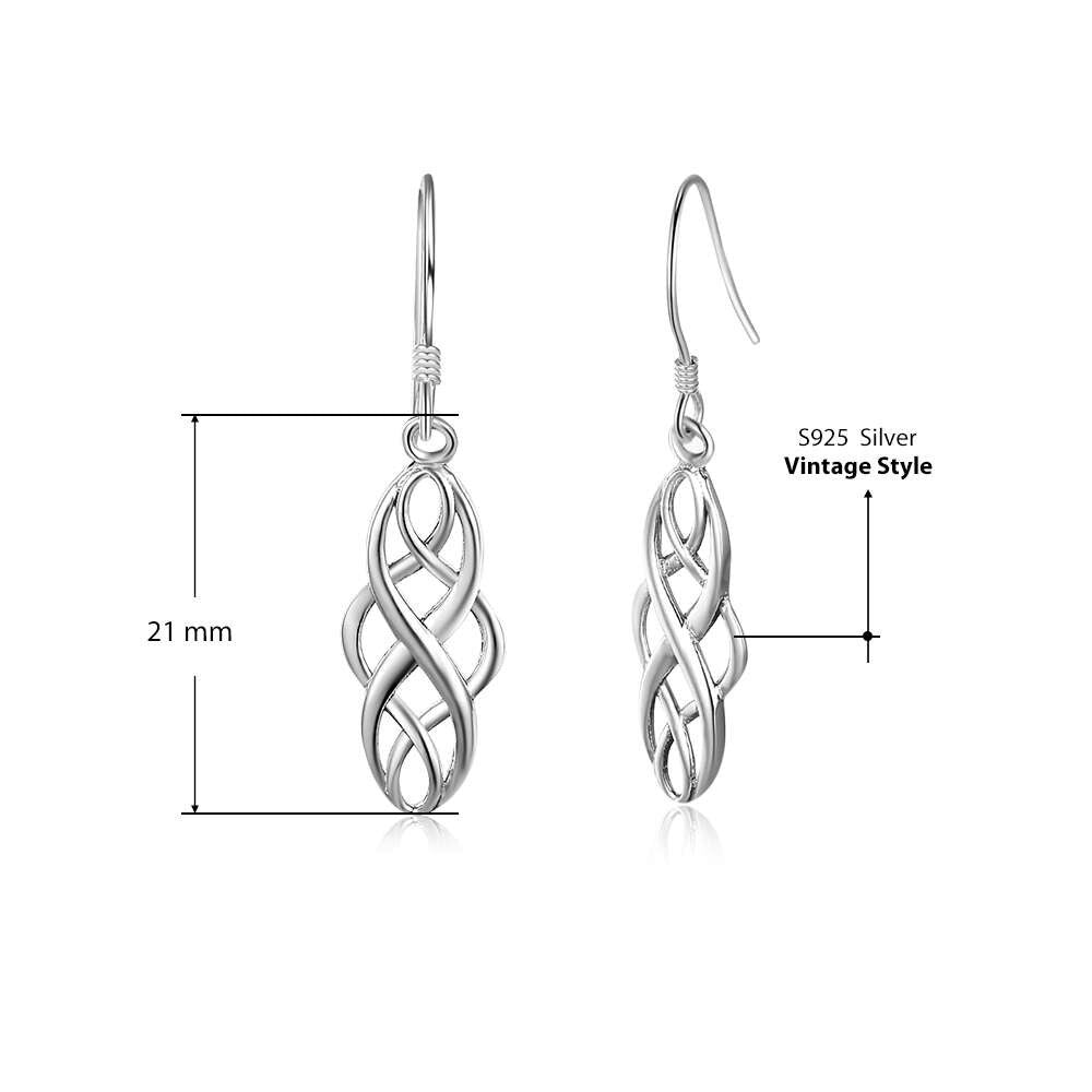 Women's Plait Shape 21mm Dangle Drop Earrings in 925 Sterling Silver